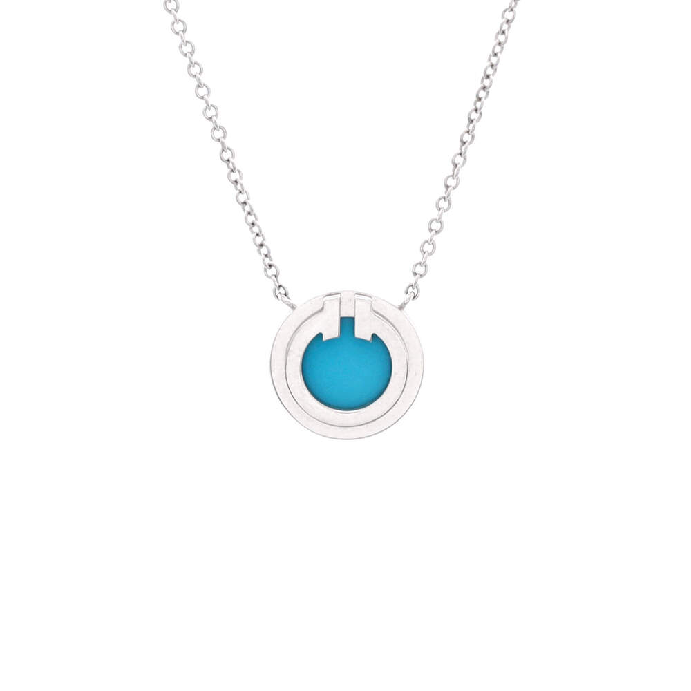 Tiffany & Co. Small T Circle Pendant Necklace 18K White Gold with Turquoise